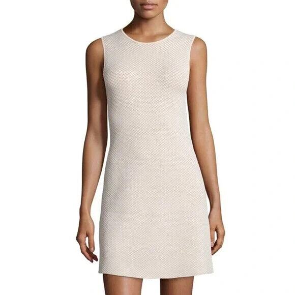 Theory Branteen J Sleeveless Knit Dress Jewel Neck Sue Ivory Mix Glossed Large